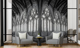 Non-Woven Black and White Wallpaper Lincoln Cathedral Interior – Large Architectural Wall Mural for Living Room, Office, and Bedroom
