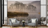 Nature Lake Wallpaper Boat Near Foggy Lake Vinyl Wallpaper Peel and Stick For Living Room, Bedroom, Relaxation Area