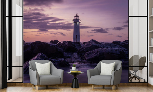 Natural Print Romantic Style Peel and Stick Wall Mural For Living Room And Bedroom Lighthouse Art For Entire Wall