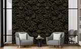 Luxury Chinese Cloud Peel and Stick Wallpaper – Black and Gold Oriental Self-Adhesive Wall Mural