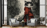 Cyberpunk Cat Wall Mural – Gaming Room Peel and Stick Wallpaper | Cool Teen Bedroom Decor Gift