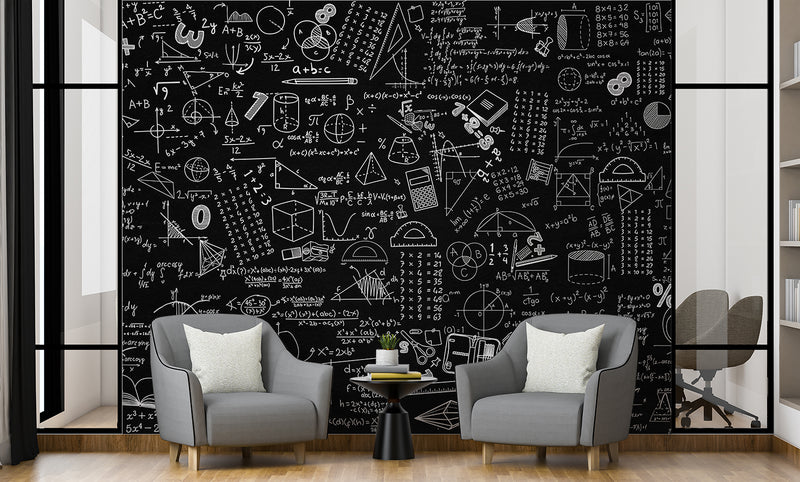 Brutal background Non-woven wallpaper for office Educational print for teen’s room Dark wall with mathematical formulas Full wall art Unique wallpaper ⚙️