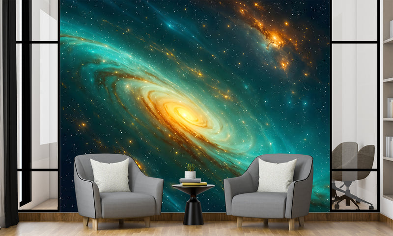 Wallpapers For Cosmic Design Vinyl Wallpaper Peel and Stick For Living Room, Hall, Art Design For Office "Spiral Galaxy In Radiance" Accent Wall 🌌✨