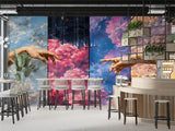 Peel and Stick Wall Mural “Celestial Hands in the Clouds” – Surreal Sky Art Wallpaper