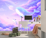 Dreamy Space Whale Wall Mural - Pastel Purple Clouds & Planets Nursery Non-Woven Wallpaper