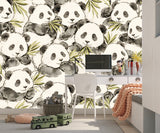 Adorable Watercolor Panda & Bamboo Removable Wall Mural - Eco-Friendly Nursery & Kids Room Wallpaper Decor
