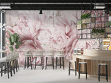Non-Woven Wall Mural Soft Pink Peonies Floral Decor for Restaurant & Bedroom