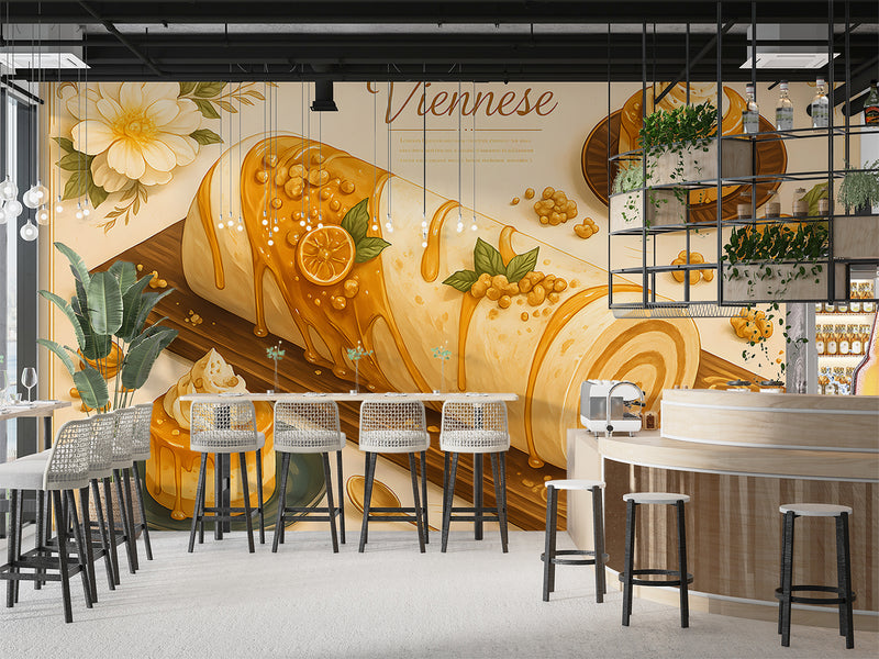 Wall mural for kitchen "Pumpkin Desserts" – full wall self-adhesive wallpaper, art design for cafes in French cuisine style 🍰