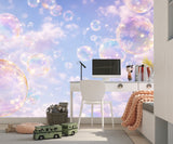 Dreamy Iridescent Bubbles Wall Mural - Pastel Sky & Soft Clouds Peel and Stick Wallpaper
