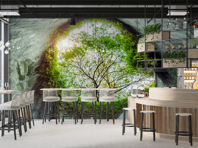 A blend of urban and nature for full-wall Vinyl Wallpaper Peel and Stick Mural, ideal for offices, living rooms, or venue design: "Fort Canning Park, Singapore" 🌿🏙️