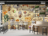 Non-woven wallpaper, vibrant wall decor for kitchen or café – "Coffee and Dessert in Vintage Style"