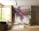 Peel and Stick Wallpaper Mural Blooming Bougainvillea Asian Courtyard for Bedroom