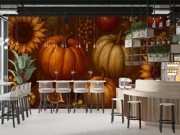 Autumn print Traditional vintage-style wall mural art for kitchen, dining hall, venue interior design, themed wallpaper, warm and pleasant colors for the living room wall 🍂