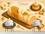 Wall mural for kitchen "Pumpkin Desserts" – full wall self-adhesive wallpaper, art design for cafes in French cuisine style 🍰