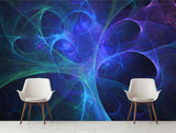 Abstract Neon Fractal Peel and Stick Wallpaper – Futuristic Blue and Purple Wall Mural for Playroom, Bedroom, and Creative Spaces