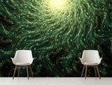Green Spiral Energy Peel and Stick Wallpaper – Abstract Flowing Light Pattern Wall Mural for Bedroom, Playroom, and Creative Spaces