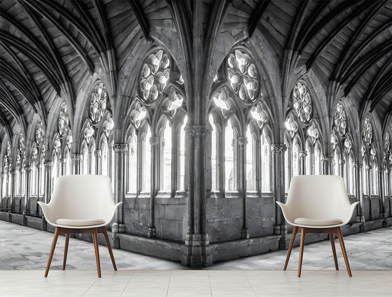 Non-Woven Black and White Wallpaper Lincoln Cathedral Interior – Large Architectural Wall Mural for Living Room, Office, and Bedroom
