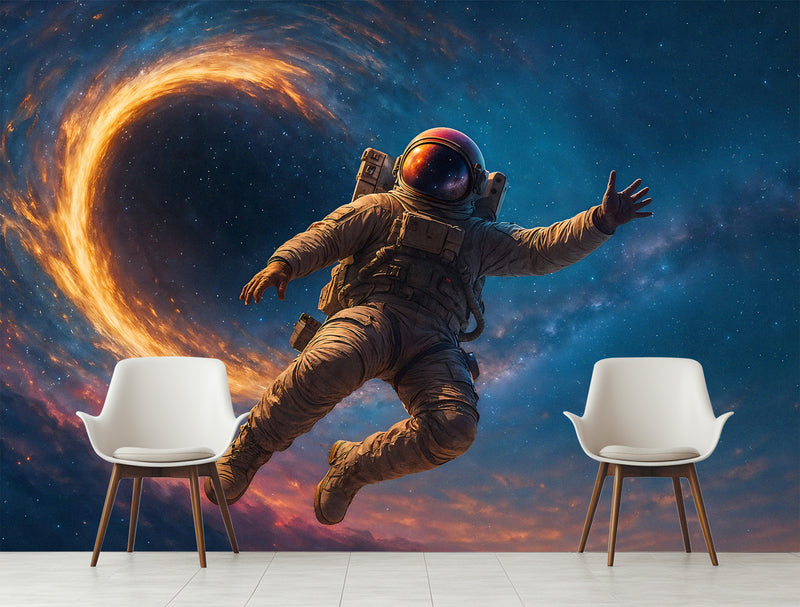 Bright Self-Adhesive Wallpapers For Bedroom, Living Room. Art Print For A Teenager's Room, Feature Wall Poster "Astronaut In The Galaxy Vortex" 👨‍🚀