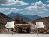 Peel and Stick Mural Military Off-Road Vehicle in Mountains Desing – Desert Tactical Truck on Winding Road Print, Realistic Wall Mural for Office and Living Room