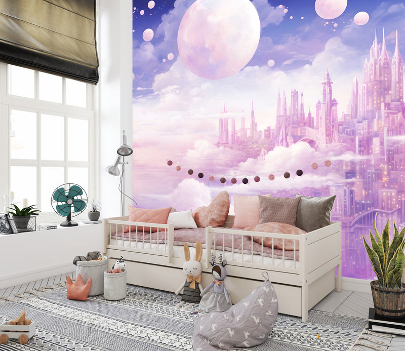 Peel and Stick Wall Mural For Kids Room "Dreamy Cloud Kingdom", Designed To Inspire Imagination And Create New Adventures