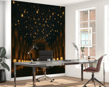 Gothic Great Hall Wall Mural – Non-Woven Wallpaper | Magical Floating Lights Interior Art for Living Room & Bedroom