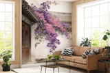 Peel and Stick Wallpaper Mural Blooming Bougainvillea Asian Courtyard for Bedroom