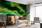 Bright Abstraction Self-Adhesive Wallpaper For Living Room, Bedroom, Office Dark Green Color Color Overflows ✨