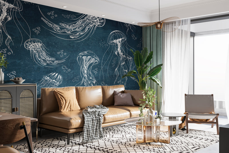 Art Wall Mural 🎨 Full Wall Peel and Stick Wallpaper "Painted Jellyfish" Wall Murals For Office Living Room