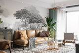 Vintage Style Art Print Graphic Non-Woven Wallpaper Black And White, Grey Shade For Office, Living Room, Bedroom 'Black And White Landscape: Forest Harmony' 🌲