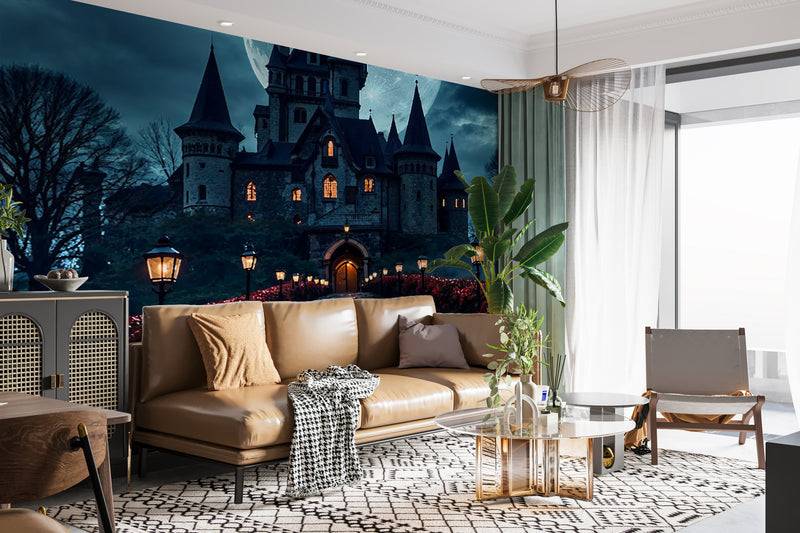 Gothic Style Peel and Stick Wall Mural for Living Room, Bedroom, or Home Office – "Rose Alley on a Gothic Night"