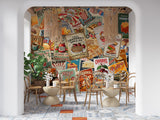 Non-Woven Wall Mural Vintage Food Poster Collage – Retro Restaurant Concept Wallpaper