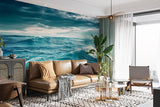 "Nature Print Modern Non-Woven Wallpaper for Bedroom, Lounge Area — 'Blue Sea Waves'"