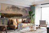 Nature Lake Wallpaper Boat Near Foggy Lake Vinyl Wallpaper Peel and Stick For Living Room, Bedroom, Relaxation Area