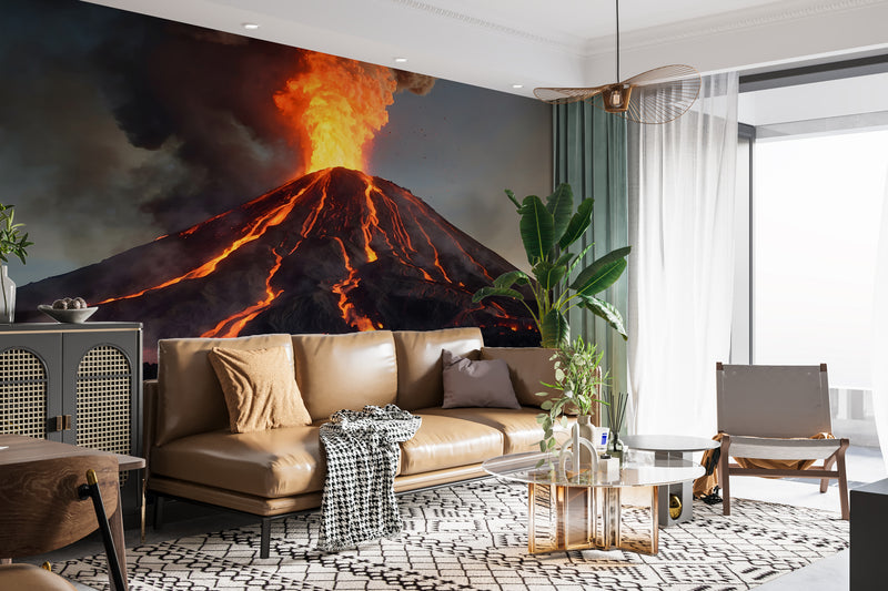 Brutal Energy Wall Print For Bedroom, Garage, Or Office Self-Adhesive Full Wall Wallpaper "Volcano With Lava" 🌋