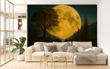 Natural Print Peel and Stick Mural For Living Room, Bedroom Office Poster "Mysterious Glow Of The Full Moon Over The Lake"