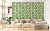 Green Leaf Geometric Pattern Wall Mural – Modern Botanical Traditional Wallpaper, Seamless Nature Wall Design