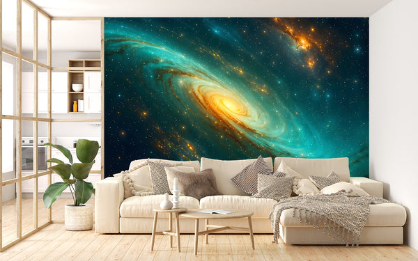 Wallpapers For Cosmic Design Vinyl Wallpaper Peel and Stick For Living Room, Hall, Art Design For Office "Spiral Galaxy In Radiance" Accent Wall 🌌✨