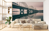 Peel and Stick Wall Mural – River Bridge Landscape for Living Room, Bedroom or Office Hallway Wall Art Decor
