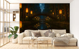Self-Adhesive Wall Mural Print for Kids Room Lanterns Lighting the River Art Wall Kids Wallpaper Playroom Decor