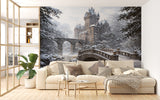 Peel and Stick Wall Mural Gothic Castle in Winter – Living Room Print Architectural Design