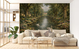 Peel and Stick Vintage Wallpaper Swans on the Lake  Wall Mural for Living Room