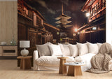 Peel and Stick Wallpaper Japanese Night Street – Vintage Japanese Print for Bedroom and Living Room | Japanese Street Wall Mural