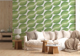 Green Leaf Geometric Pattern Wall Mural – Modern Botanical Traditional Wallpaper, Seamless Nature Wall Design