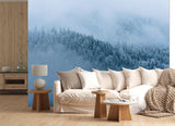 Art Design Vinyl Wallpaper Peel and Stick  Wall Mural Foggy Pine Forest for Living Room, Bedroom, Calming Print for Office or Personal Study🌲🌫️