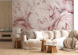 Non-Woven Wall Mural Soft Pink Peonies Floral Decor for Restaurant & Bedroom