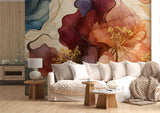 Abstract Floral Ink Non-Woven Wall Mural – Elegant Modern Flower Art Wallpaper