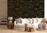 Luxury Chinese Cloud Peel and Stick Wallpaper – Black and Gold Oriental Self-Adhesive Wall Mural