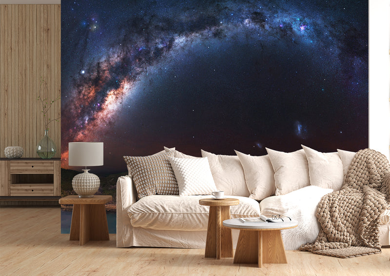 Nature and Space Wall Mural – Unique Design for Living Room, Office, Bedroom | Self-Adhesive Accent Wall Mural – Art Wall for Bedroom "Milky Way over the Ocean"🌌✨