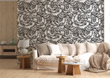 Floral print Black and white art Calm tones on the wall Peel and stick wallpaper for living room or bedroom "Graphic Roses" Nature-inspired design Accent wall