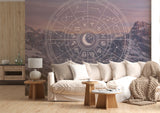 Zodiac Wheel Peel and Stick Wall Mural – Celestial Astrology Wallpaper for Meditation Room